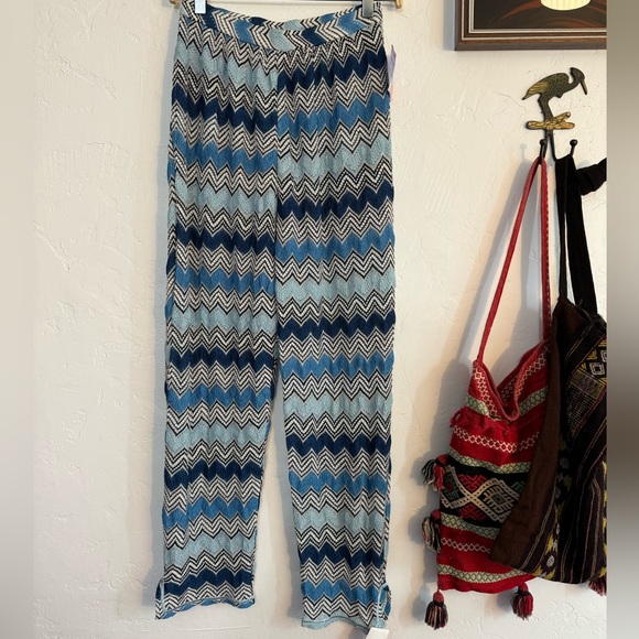 NWT MISSONI KNIT PANTS BLUE WHITE
